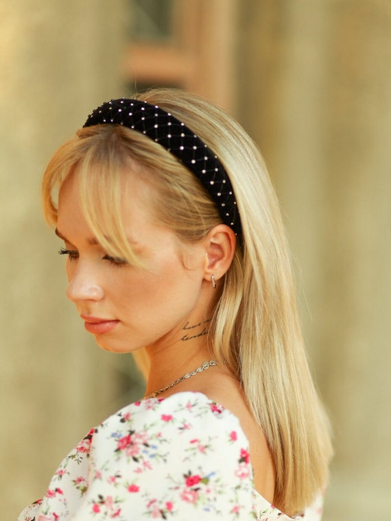 Beautiful Black Velvet Rhinestone Headband SALE Black Velvet Rhinestone Headband: Embellished Women main image 3