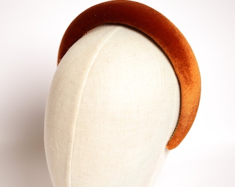 Handmade Burnt Orange Velvet Padded Headband