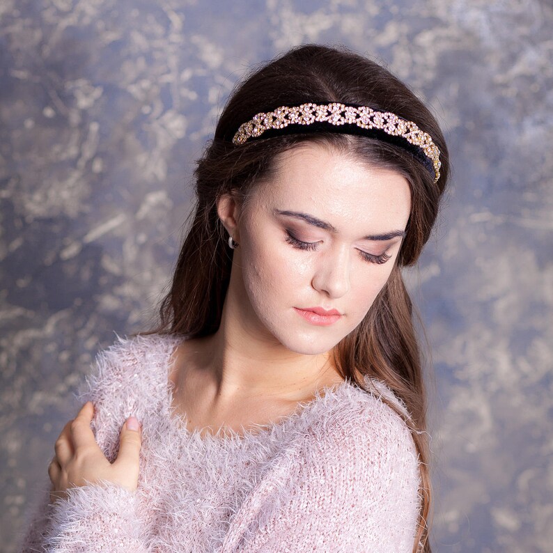 Rhinestone beaded velvet headband Jeweled velvet headband Etsy