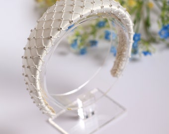 White Satin Padded Headband with Rhinestones
