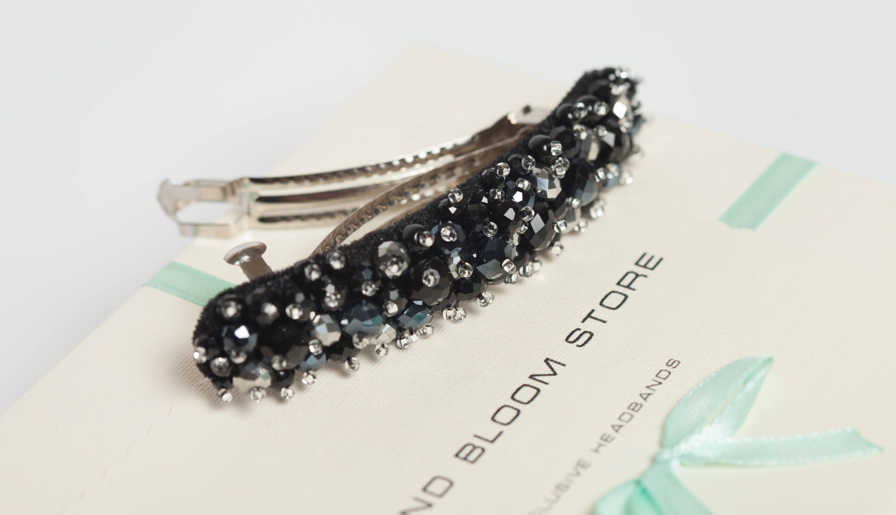 Black beaded hair barrette Beaded hair clips Black barette Etsy