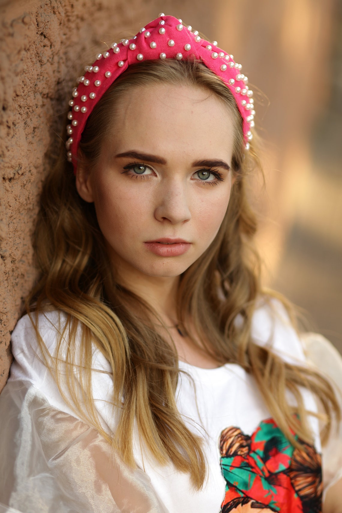 Baby blue linen pearl knotted headband Linen turban tie Etsy