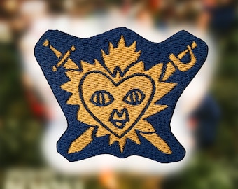 Joker Out Blå & Guld Hjärtsvärd Logotyp Strykmärke