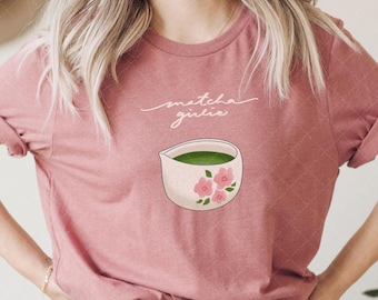 Matcha Girly Clipart, Pink Illustration, Green Tea Lover Art (Digital Download)