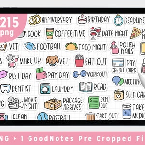 Kawaii Digital Planner Stickers, GoodNotes, Notability (Precropped PNG)