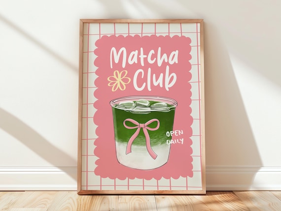 Matcha Club Poster, Latte Lover, Ceremonial Mornings, Kitchen Corner Art (Digital Download)