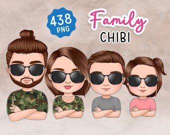 Family Chibi Clipart, Crossed Arms, Kids Gift (Digital Download)