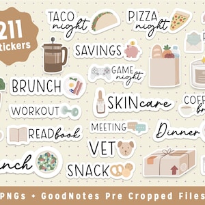 Everyday Life Digital Stickers for GoodNotes, Daily Icons, Book Widgets, Journaling Sticky Notes, Boho Stickers, To Do icons, Netural Color,