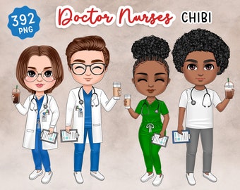 Chibi Krankenschwester Clipart Bundle, medizinische Puppe PNG (digitaler Download)
