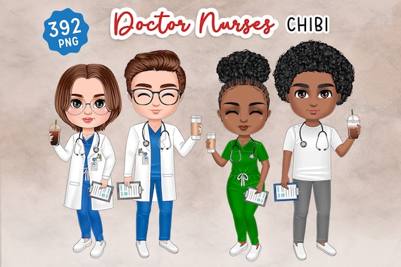 Chibi Nurse Clipart Bundle, Medical Doll Clipart, Cute Healthcare PNG, Personalized Gift for Nurse Friend, Doctor, Sublimation,