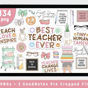 Teacher Digital Stickers for GoodNotes, education stickers, teaching, pastel stickers, sticky notes, back to school, teacher&#39;s day,