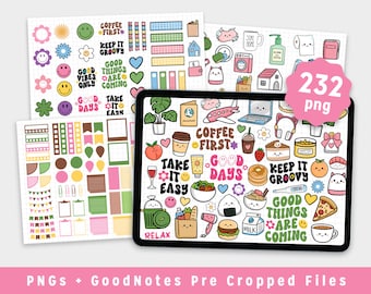 Kawaii Planner Stickers, Pastel Coffee Theme, GoodNotes, PNG (Digital Download)