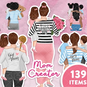 Mother’s Day clipart, Mom Life clipart, Back View Clipart, Girl Mom, family clipart, children clipart, sublimation, DIY invite, Sublimation,