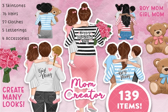 Mother’s Day clipart, Mom Life clipart, Back View Clipart, Girl Mom, family clipart, children clipart, sublimation, DIY invite, Sublimation,