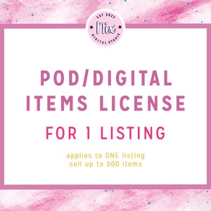 1 licenza commerciale POD/prodotti digitali, stampa su richiesta, nessun credito richiesto, valido fino a 500 unità vendute,