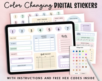 Color Changing Digital Planner Stickers, GoodNotes, Pastel (Digital Download)