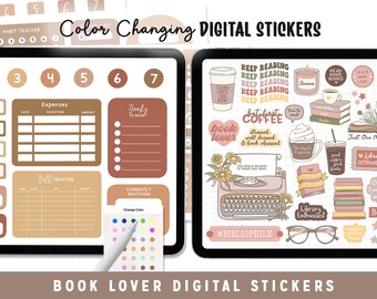 Book Lover Digital Stickers, Boho Journaling, GoodNotes PNG (Pre-Cropped)