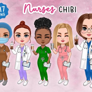 Enfermera Chibi Médica Clipart, Lindo PNG de Atención Médica, Regalo Personalizado para Amiga Enfermera, Lindo Doctor, Diseño de Sublimación,