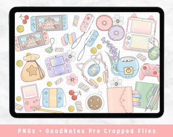 Gamer Girl Kawaii Digital Stickers, GoodNotes PNG Set (Digital Download)