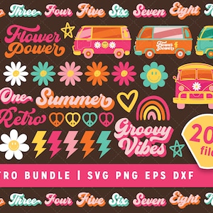 Pacchetto SVG retrò Daisy, design camicia hippie, clipart retrò estiva, sublimazione del viso sorridente, vibrazioni groovy, Pasqua primaverile, primo compleanno Boho,