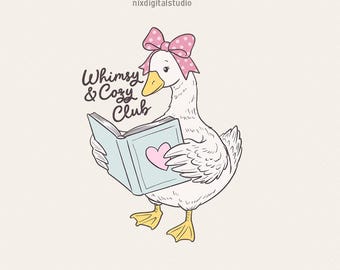 Book Lover Clipart Bundle, Goose Reading, Sticker PNG files, Bookish Digital Download, Reading Quotes,