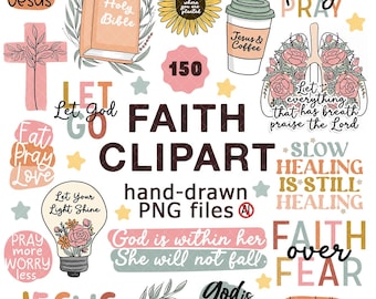 Faith Clipart Bundle, Hand-Drawn Christian PNG Files (Digital Download), Printable Stickers,
