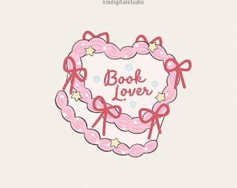 Book Lover Clipart Bundle, Reading, Cake Sticker PNG files, Bookish Digital Download, Reading Quotes,