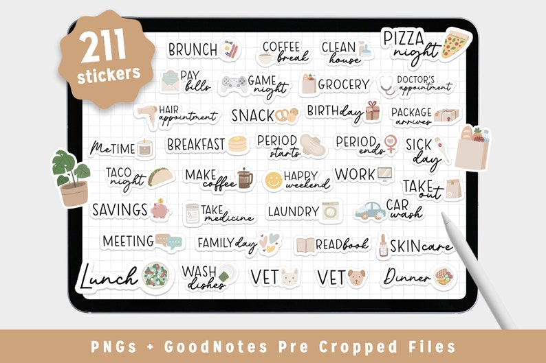 Everyday Life Digital Stickers for Goodnotes, Daily Icons, Book Widgets ...