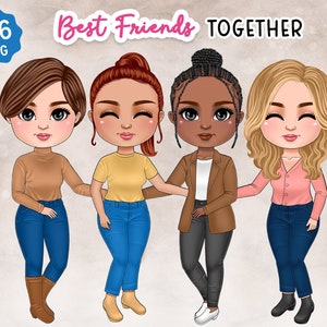 Herbst Herbst besten Freunde Chibi Clipart, anpassbare Clipart, süße Besties, Seele Schwestern PNG, Winter Mädchen,