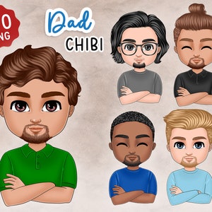 Chibi Dad Clipart, Familie Clipart, Best Friends Geschenk, Vater Geburtstagskarte, Daddy personalisiertes Geschenk, Cute Papa Illustration,