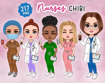 Chibi Nurse Clipart, Cute Medical PNG, Sublimation Design