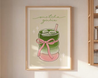 Matcha Girly Art Print, Green Tea Lover (Digital Download)