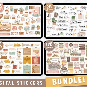 Cute Digital Sticker Bundle, Minimalist Design, Book Lover, Coffee Girl, Journal, Diary, Daily Entry, GoodNotes,