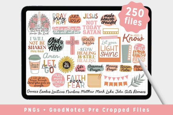 Faith Digital Stickers for GoodNotes, Christian, Bible Reading, Devotional Stickers, Jesus Sticky Notes, Praise God, PNG, Junk Journal,