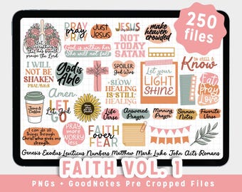 Faith Digital Stickers for GoodNotes, Christian, Bible Reading, Devotional Stickers, Jesus Sticky Notes, Praise God, PNG, Junk Journal,