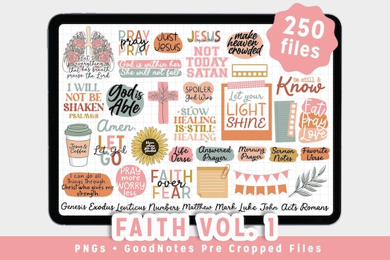 Faith Digital Stickers for GoodNotes, Christian, Bible Reading, Devotional Stickers, Jesus Sticky Notes, Praise God, PNG, Junk Journal,