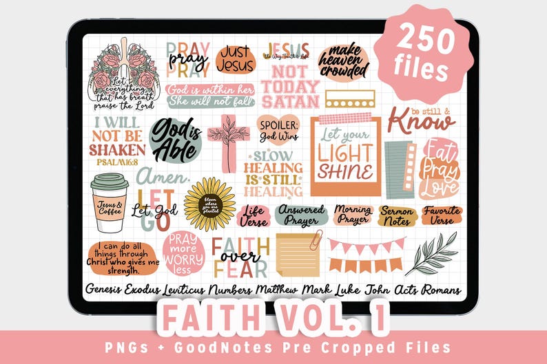 Faith Digital Stickers for GoodNotes, Christian, Bible Reading, Devotional Stickers, Jesus Sticky Notes, Praise God, PNG, Junk Journal, image 1