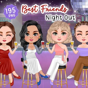 Mejores amigos bebiendo, Infancia, Novias, Salida nocturna, Fiestera, Imágenes Prediseñadas lindas de Chibi,