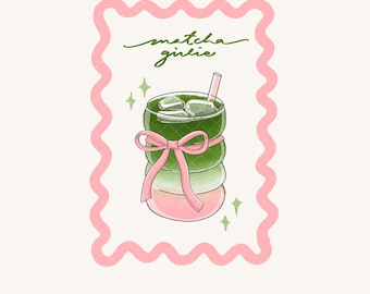 Matcha Girly Clipart, Pink Illustration, PNG, Sublimation, Green Tea Lover, Art, for Shirt