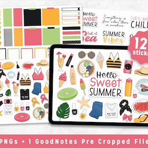 July Stickers, Summer Digital Stickers, Pre Cropped PNG for GoodNotes, Travel Widgets, Tracker, Journaling Sticky Notes, Vacation Stickers,