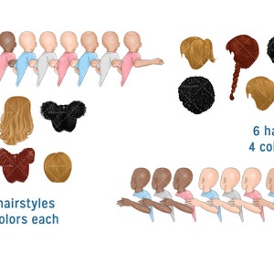 May include: A set of 24 digital illustrations of different hairstyles in four colors. The hairstyles are for babies and toddlers. The illustrations are perfect for creating custom designs for invitations, cards, and other projects.