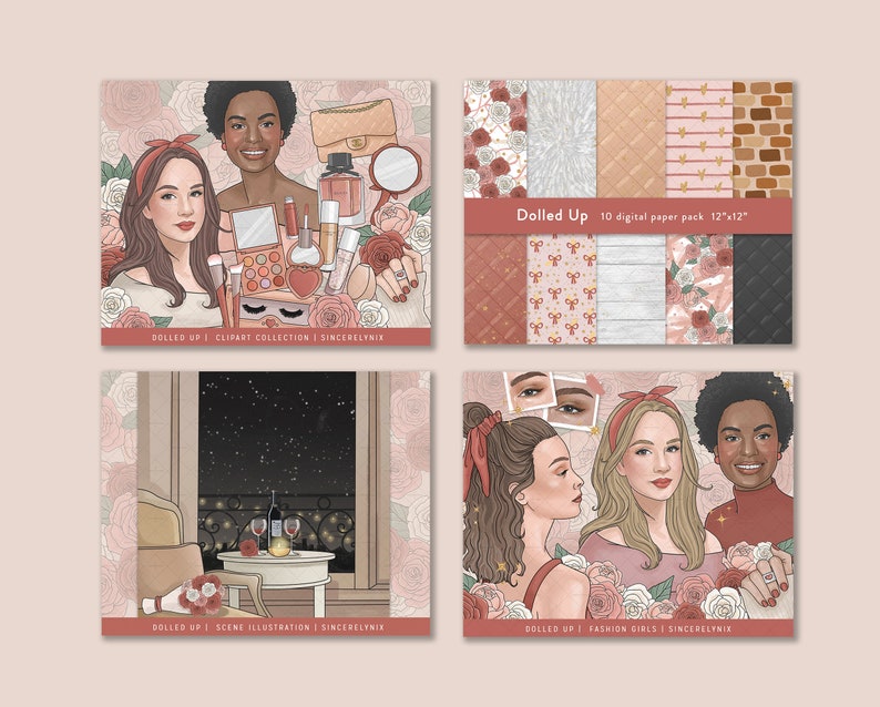 Dolled Up Make Up Fashion Clipart Planner Sticker Valentines African American Spring Rose