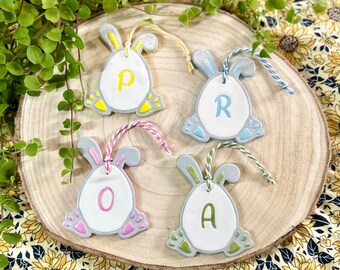 Personalised Initial Bunny Egg Hanging Ornament, Easter Clay Decoration, Children’s Easter Gift, Personalised Easter Clay Keepsake, Decor