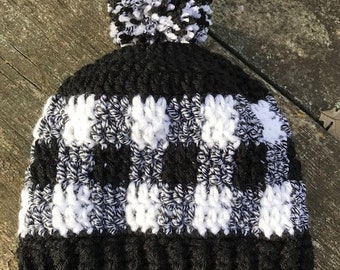 Buffalo Plaid Women's Crochet Beanie Pattern Only