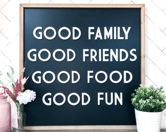 3D Frame Sign, 3D Wood Sign, Good Family, Friends, Wall Decor, Home Decor, Modern, Food, Fun, Kitchen, Dining Room
