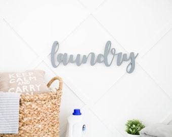 Laundry/Script Word Sign/Wall Decor/Wood Sign/Home Decor/Mud Room/Closet/Clothes/Wash/Dry/Gallery Wall/Modern Decor/Farmhouse/Rustic Decor