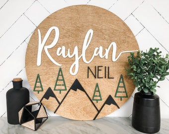 Custom Child Name, Circle Sign, First Name, Middle Name, Wall Decor, Modern Decor, Wood Sign, Kids Room Decor, 3D Wood Sign, Nursery, Baby