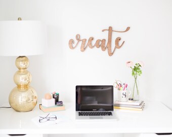 Create/Script Word Sign/Wall Decor/Wood Sign/Home Decor/Craft Room/Office/Play Room/Creative/Gallery Wall/Modern/Farmhouse/Rustic Decor