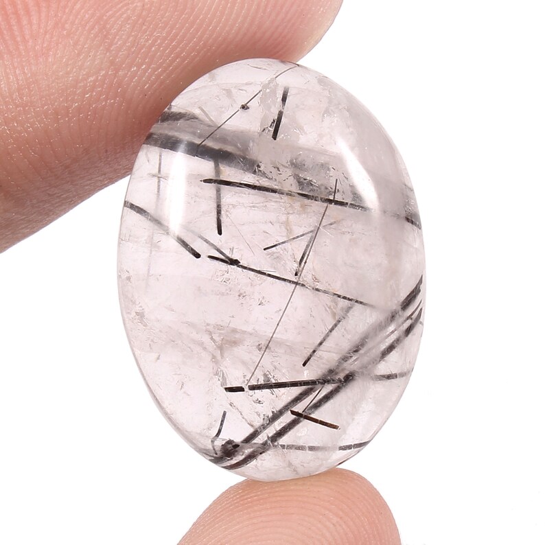 23.85 Cts Natural Black Rutile Quartz Cabochons Gemstone for Jewelry making 24x17x7 MM