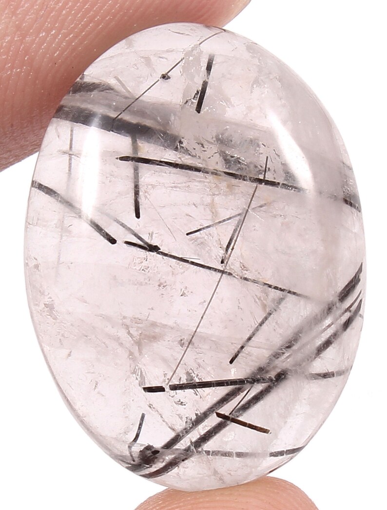 23.85 Cts Natural Black Rutile Quartz Cabochons Gemstone for Jewelry making 24x17x7 MM